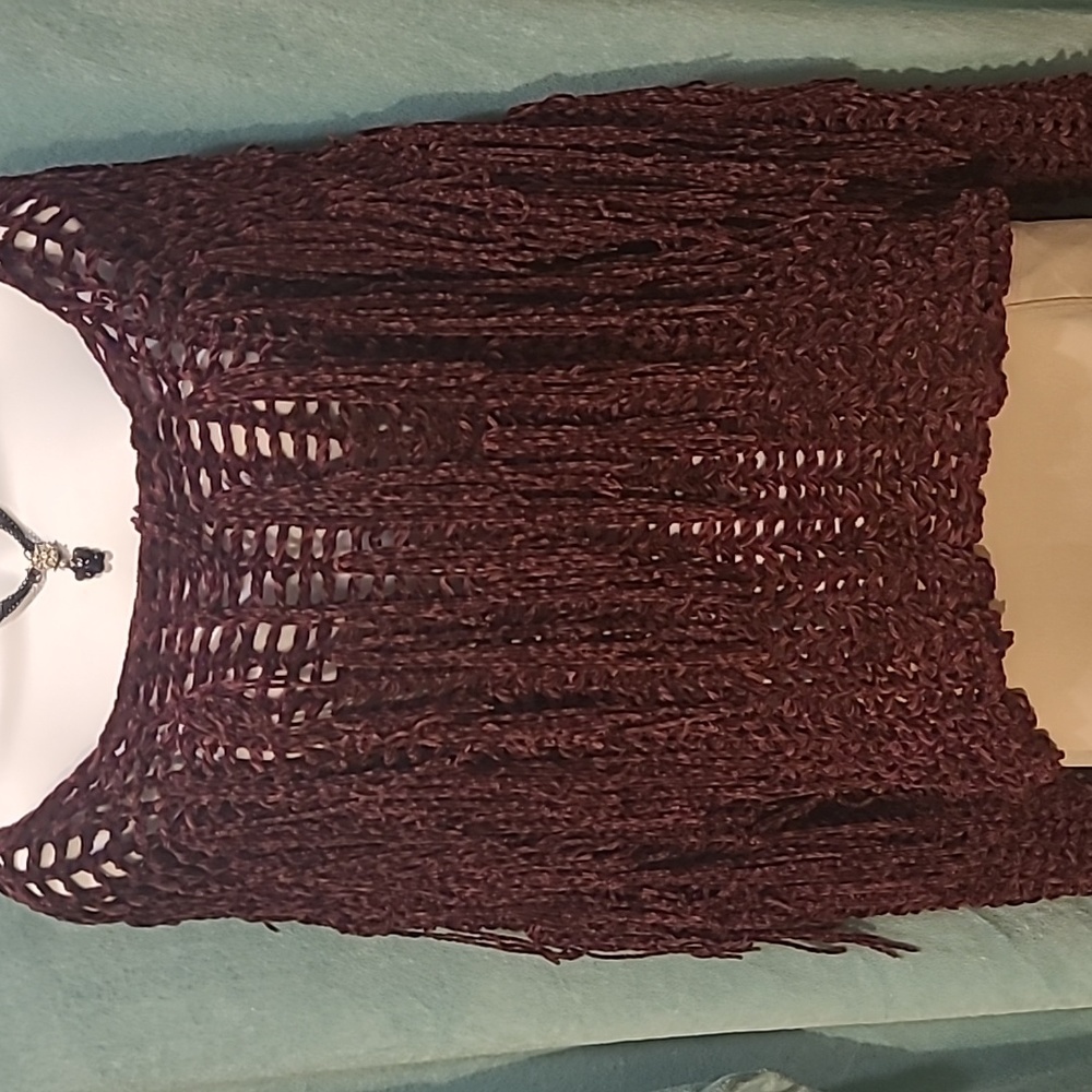 Sage Burgundy Loose Knit Shag Sweater the label M